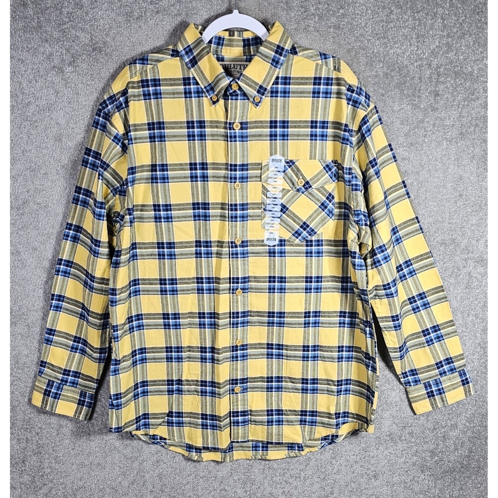 Duluth Trading Iron Mountain Oxford Plaid‎ Long Sleeve Flannel Shirt Mens LG New